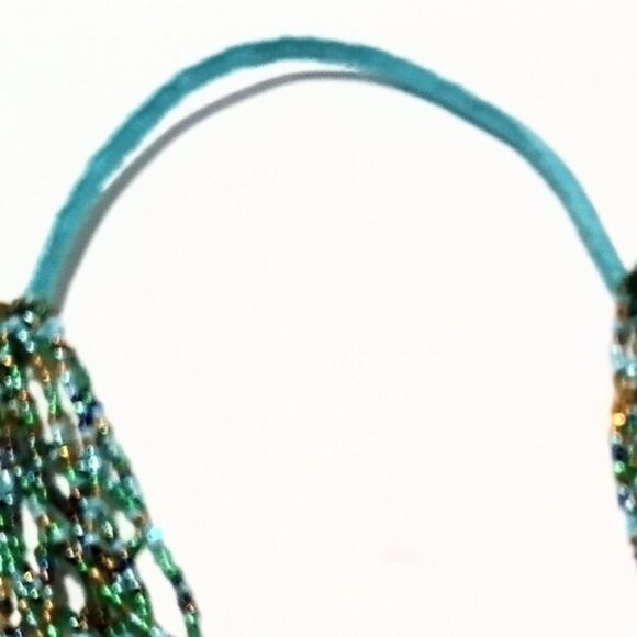 Vintage Hand Woven Turquoise & Gold Multi Strand Seed Bead Necklace - Picture 7 of 8